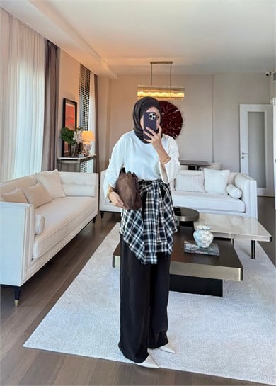 Gömlek Parçalı Dökümlü Pantolon Siyah