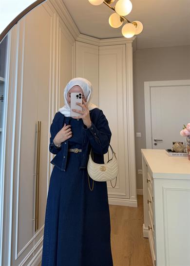 Gömlekli Kolsuz Elbiseli Denim Takım Lacivert