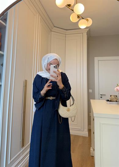 Gömlekli Kolsuz Elbiseli Denim Takım Lacivert