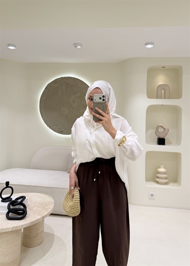 Havuç Kesim Çımalı Krep Pantolon Kahverengi