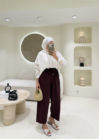Havuç Kesim Çımalı Krep Pantolon Mürdüm