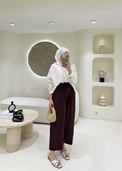 Havuç Kesim Çımalı Krep Pantolon Mürdüm