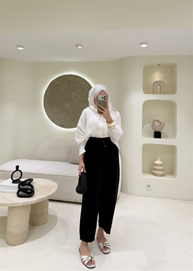 Havuç Kesim Çımalı Krep Pantolon Siyah
