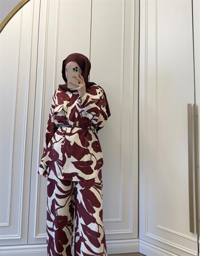 İpek Cupra Desenli Takım Bordo