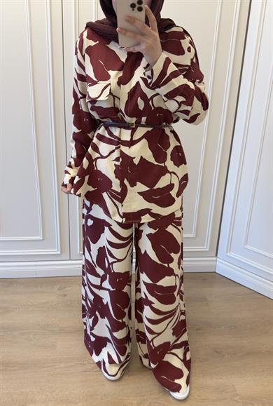 İpek Cupra Desenli Takım Bordo