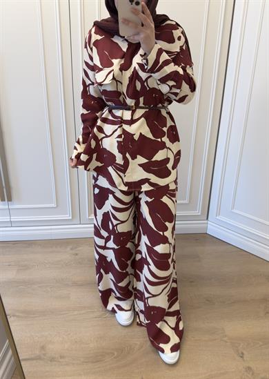 İpek Cupra Desenli Takım Bordo