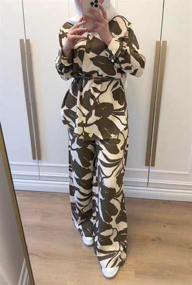 İpek Cupra Desenli Takım Haki