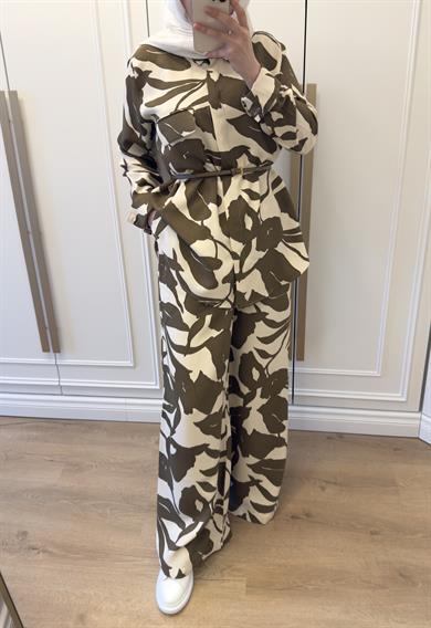 İpek Cupra Desenli Takım Haki