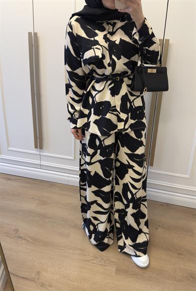 İpek Cupra Desenli Takım Siyah