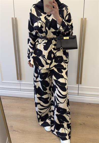 İpek Cupra Desenli Takım Siyah