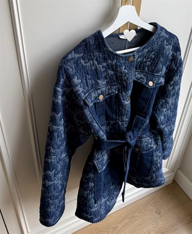 Jakarlı Denim Dokulu Kamuflaj Ceket 