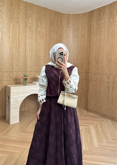 Jakarlı Etekli Takım Burgundy