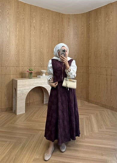 Jakarlı Etekli Takım Burgundy