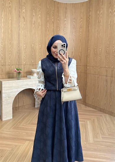 Jakarlı Etekli Takım Lacivert