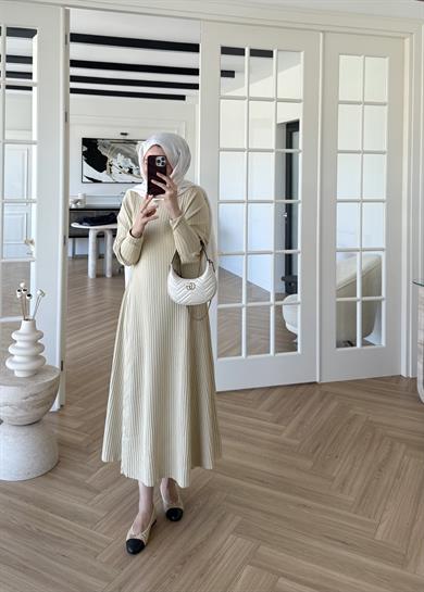 Jully Triko Elbise Bej