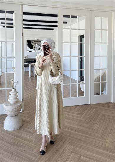 Jully Triko Elbise Bej