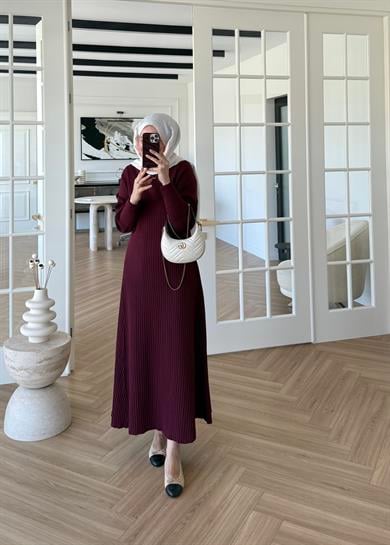 Jully Triko Elbise Bordo