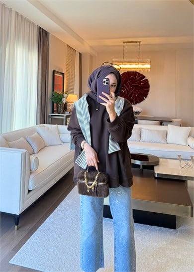 Kapüşonlu Oversıze Sweatshirt Kahverengi