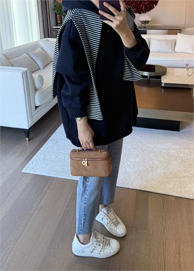 Kapüşonlu Oversıze Sweatshirt Lacivert