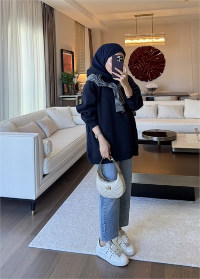 Kapüşonlu Oversıze Sweatshirt Lacivert