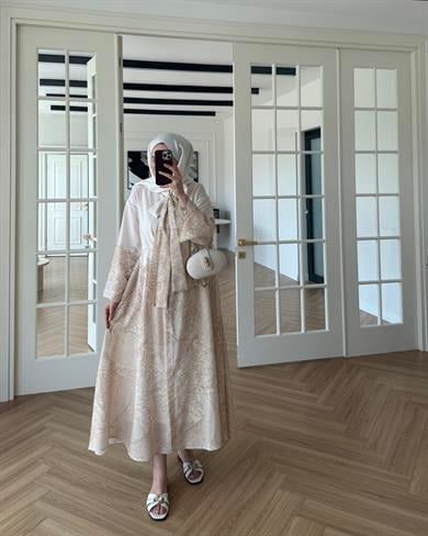 Fularlı Keten Elbise Sarı