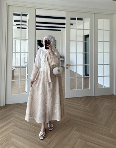 Fularlı Keten Elbise Sarı