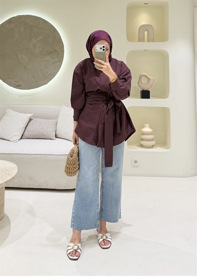 Kraşlı Poplin Gömlek Burgundy