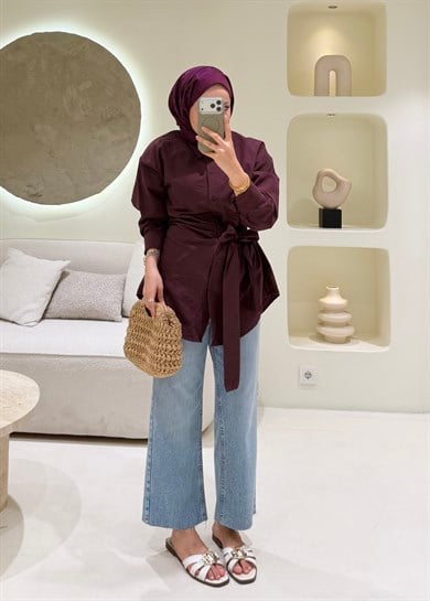 Kraşlı Poplin Gömlek Burgundy