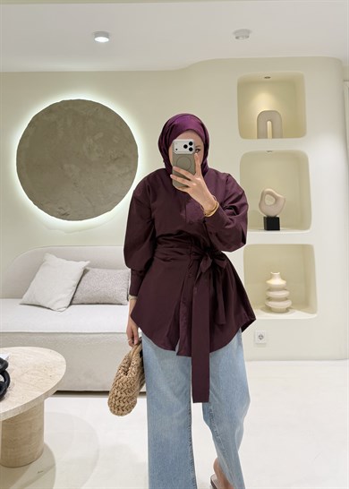 Kraşlı Poplin Gömlek Burgundy