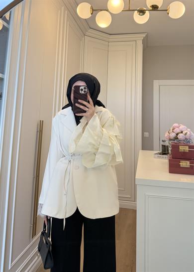 Kolu Dantelli Blazer Ceket Bej