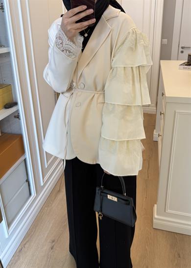 Kolu Dantelli Blazer Ceket Bej