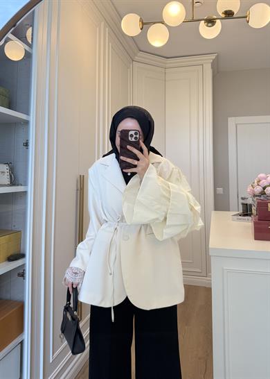 Kolu Dantelli Blazer Ceket Bej