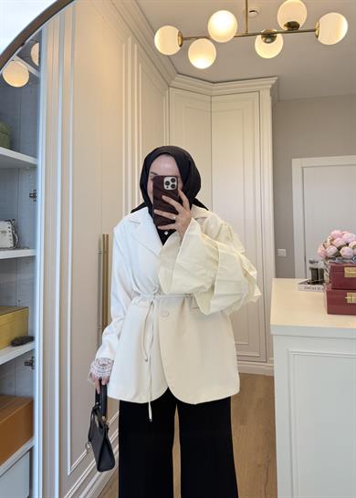 Kolu Dantelli Blazer Ceket Bej