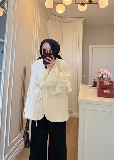 Kolu Dantelli Blazer Ceket Bej