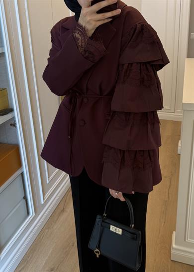 Kolu Dantelli Blazer Ceket Bordo