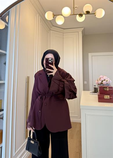 Kolu Dantelli Blazer Ceket Bordo