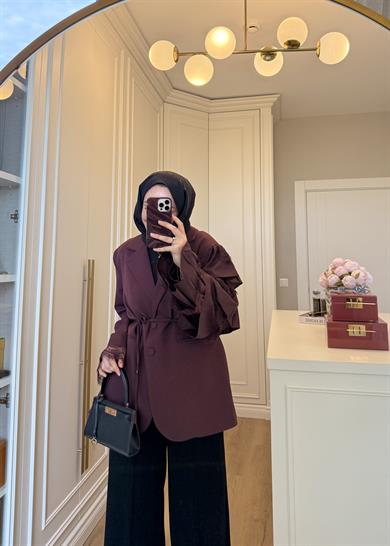 Kolu Dantelli Blazer Ceket Bordo
