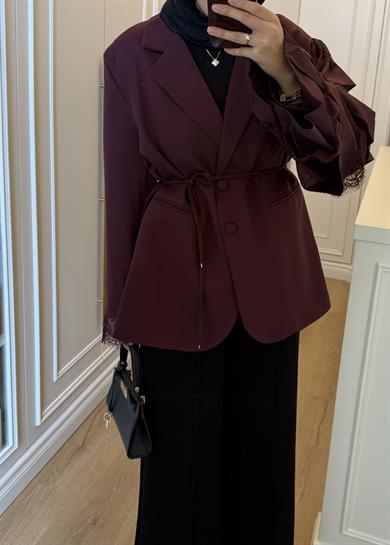Kolu Dantelli Blazer Ceket Bordo