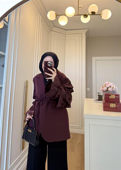 Kolu Dantelli Blazer Ceket Bordo