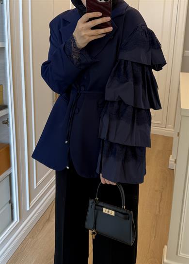 Kolu Dantelli Blazer Ceket Lacivert