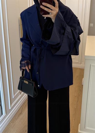 Kolu Dantelli Blazer Ceket Lacivert