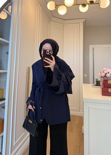 Kolu Dantelli Blazer Ceket Lacivert