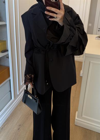 Kolu Dantelli Blazer Ceket Siyah