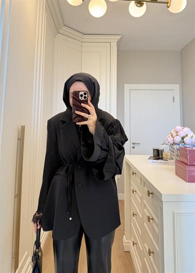 Kolu Dantelli Blazer Ceket Siyah