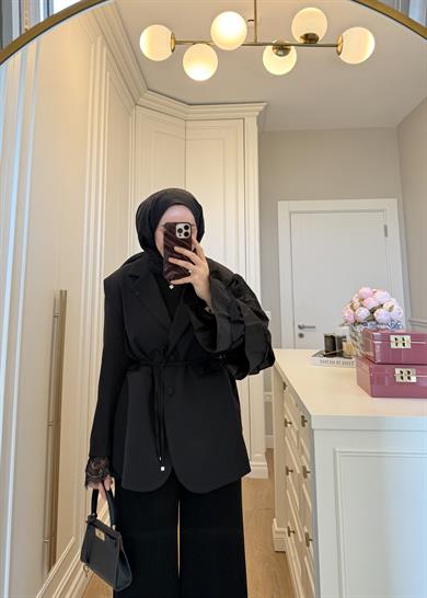 Kolu Dantelli Blazer Ceket Siyah