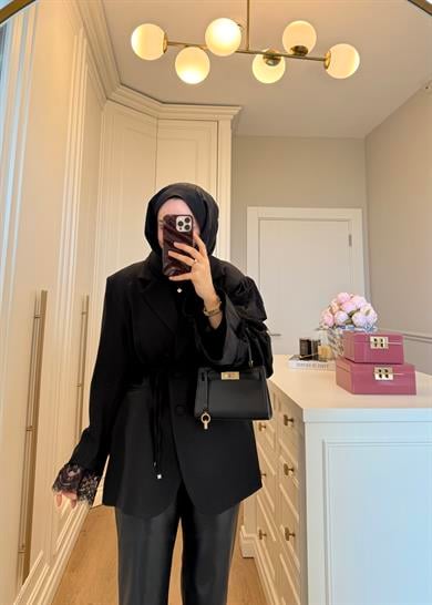 Kolu Dantelli Blazer Ceket Siyah