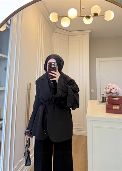 Kolu Dantelli Blazer Ceket Siyah