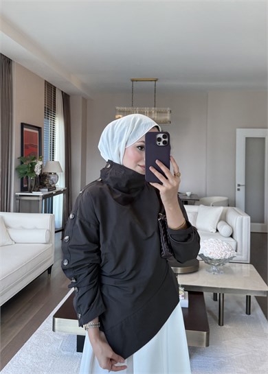 Kolu Düğme Detaylı Asimetrik Bluz Acı Kahve