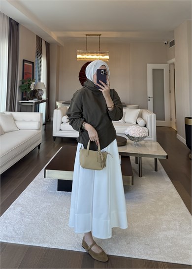 Kolu Düğme Detaylı Asimetrik Bluz Haki