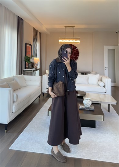 Kontrast Yaka Metal Aksesuarlı Denim Ceket